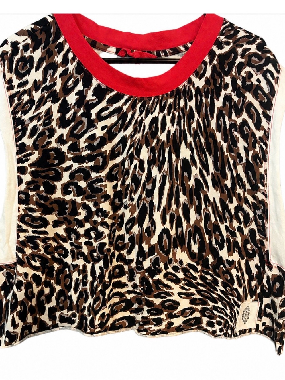 Free People Leopard Print Dolman Tank with Red Neckline
